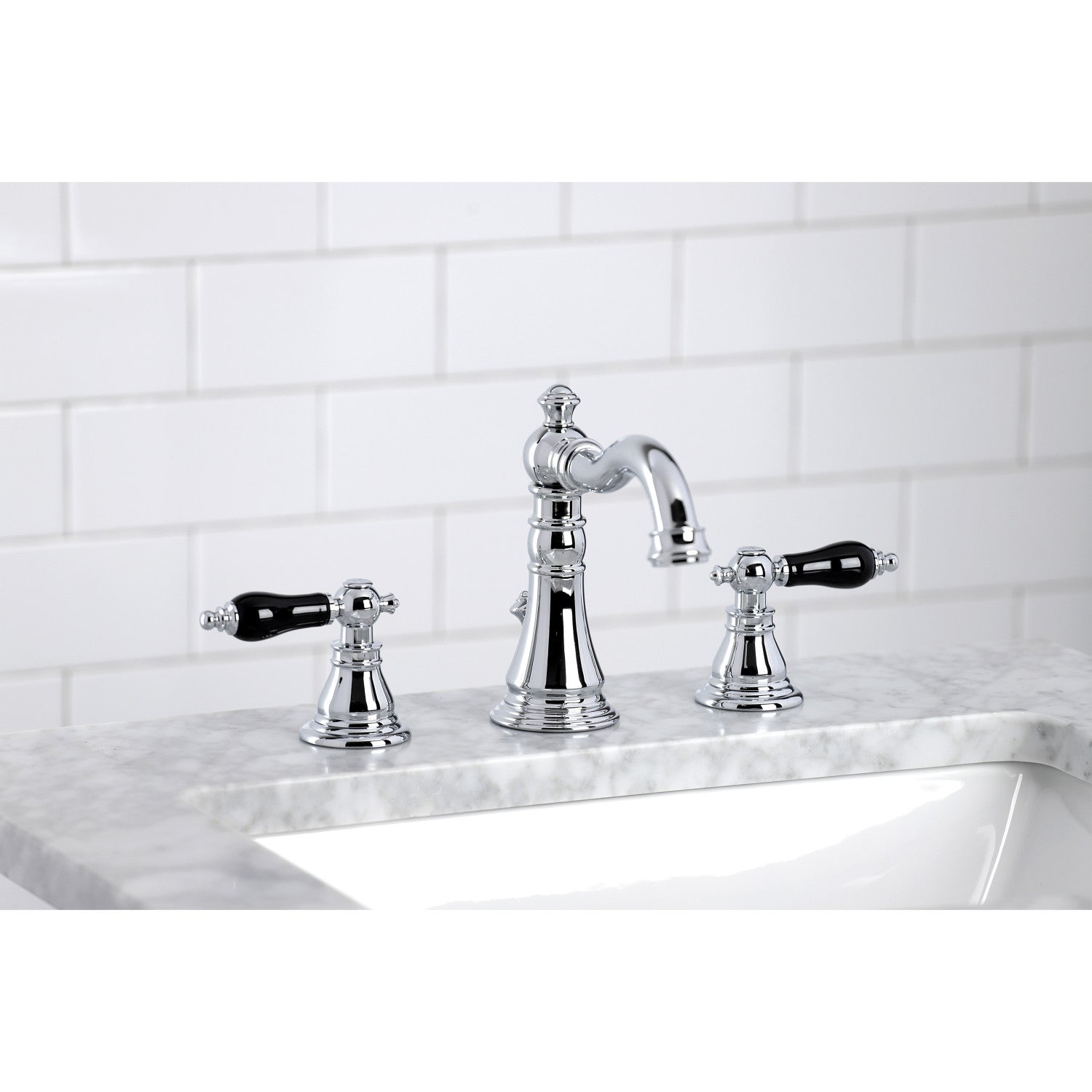 Kingston Heirloom FSC1971AKL - Duchess Two-Handle 3-Hole Deck Mount Widespread Bathroom Faucet with Pop-Up Drain, Polished Chrome — thumbnail 2
